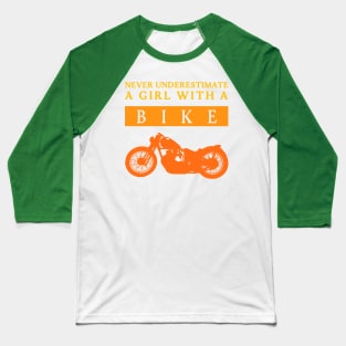 Never Underestimate a Bikergirl Baseball T-Shirt